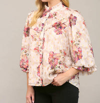 Fate Metallic Floral Chiffon Sleeve Blouse in cream - women's blouse - detail view
