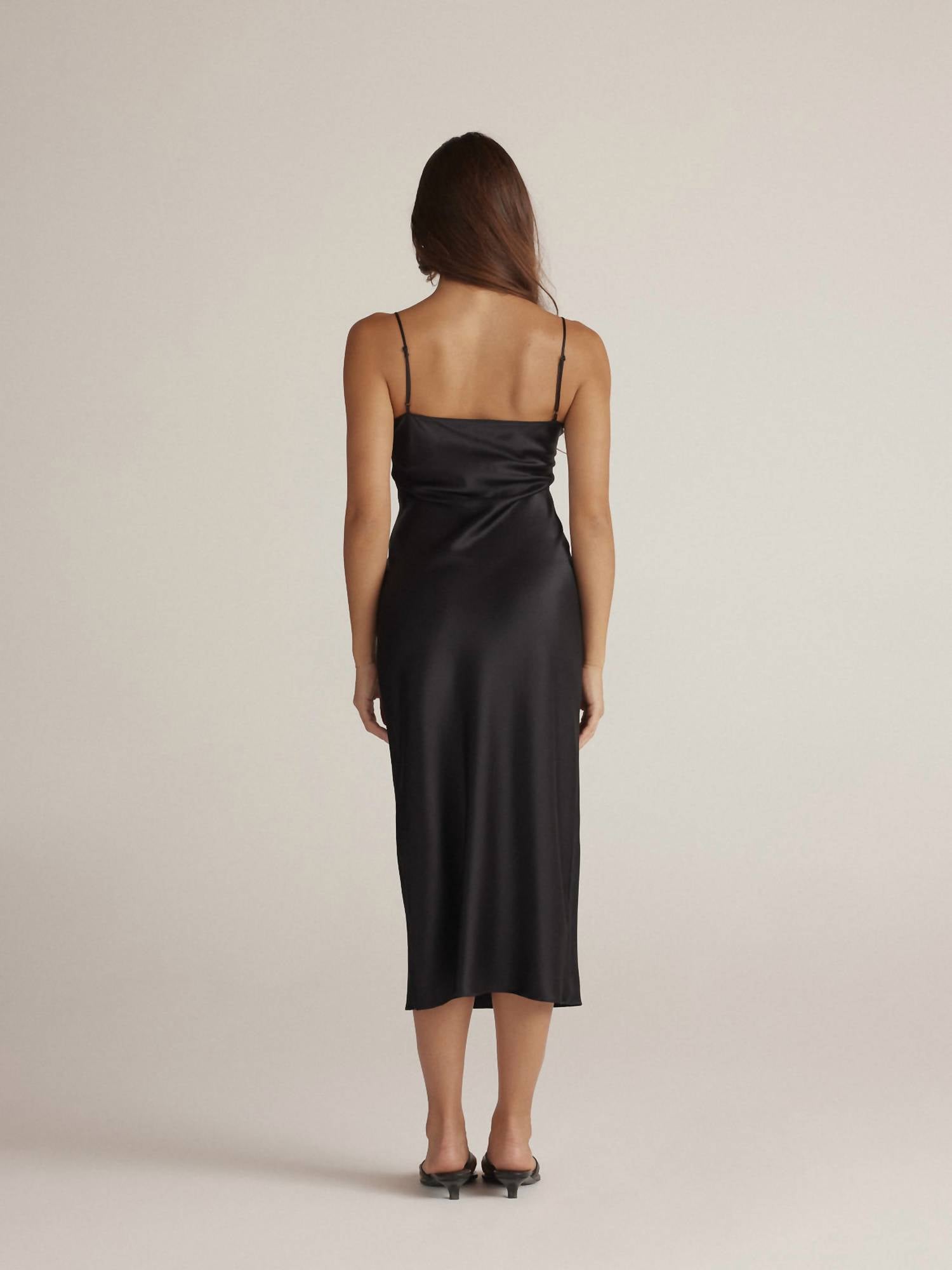 current air The Selene Silk Slip Dress in black - women's dress - alternate view