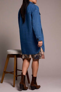 TRIBAL Long Button Down Quilted Jacket in bluebliss - women's jacket - detail view