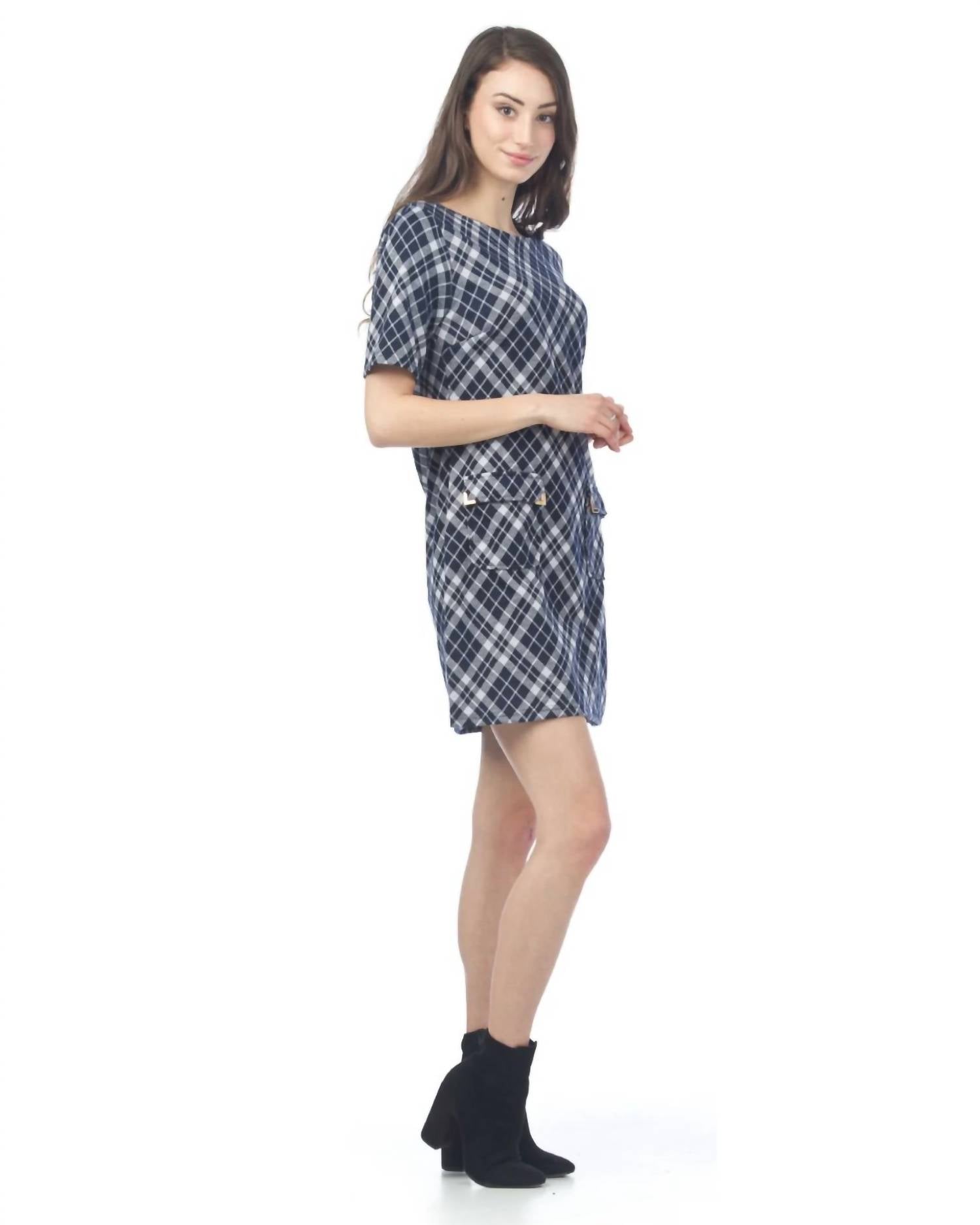 Papillon - Plaid Short Sleeve Sweater Dress