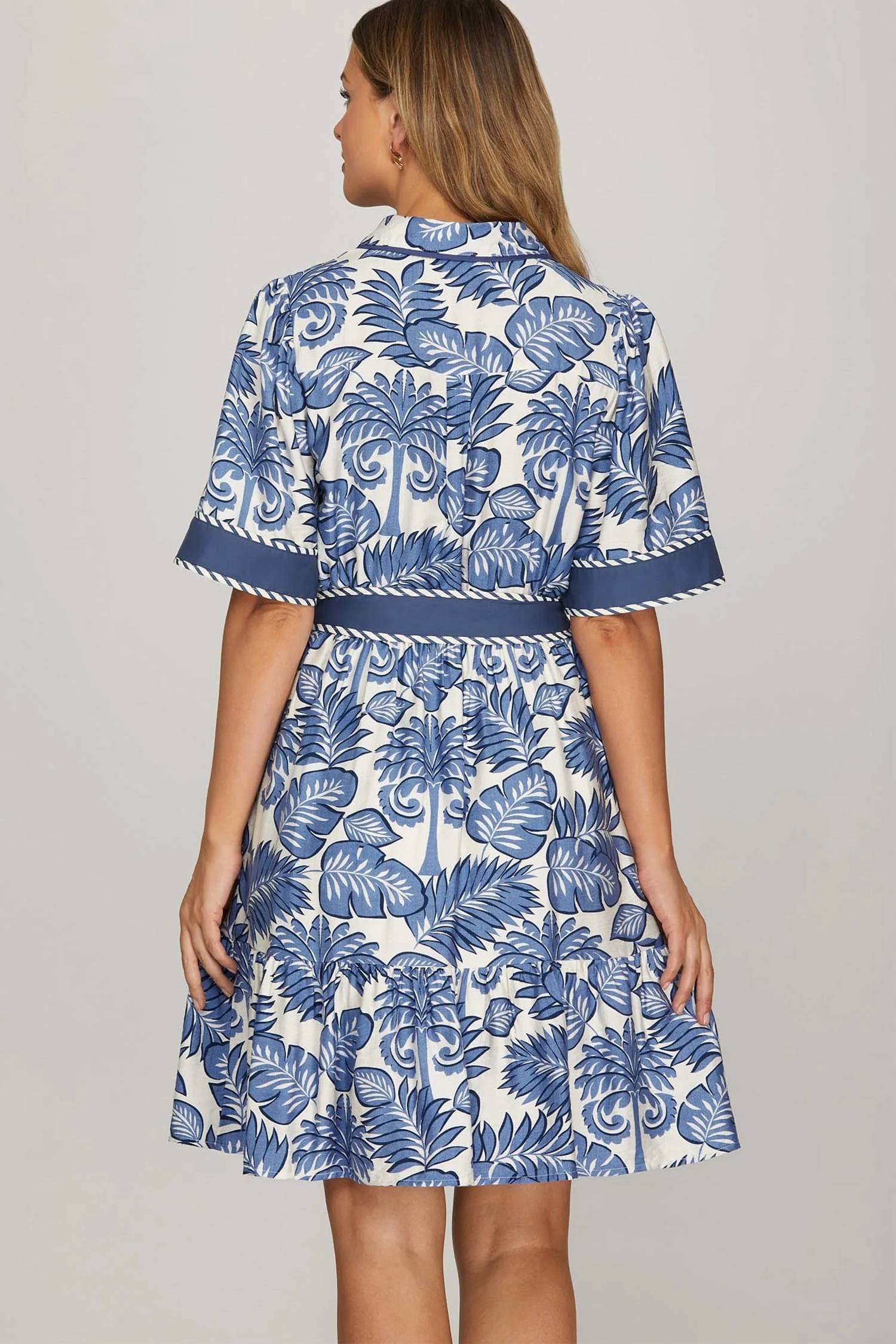 She + Sky - Half Sleeve Button Down Print Dress