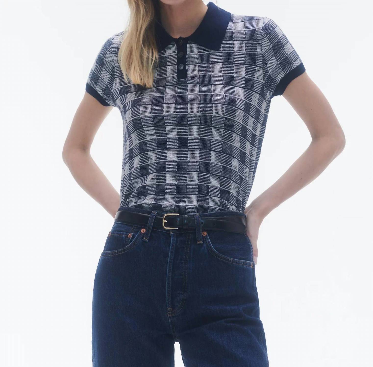 Guest In Residence - Gingham Shrunken Polo Top