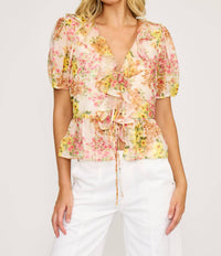 LUCY PARIS Bee Ruffle Top in multi floral - women's blouse