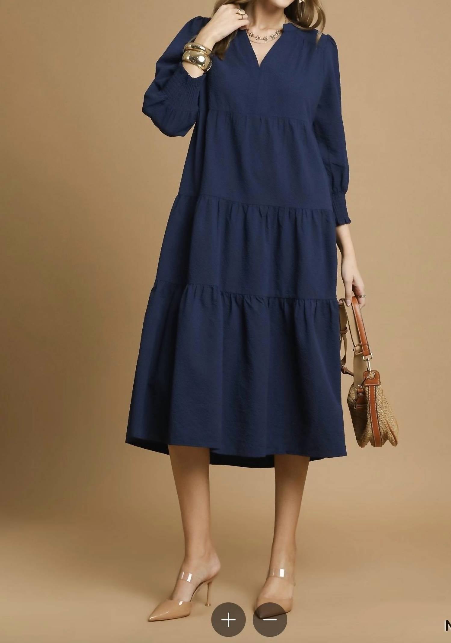 Umgee - Split Neck Tiered Midi Dress