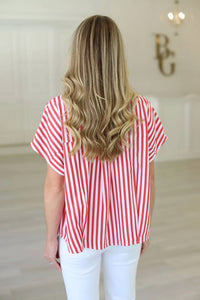 Karlie - Stripe Poplin V-neck Collar Top
