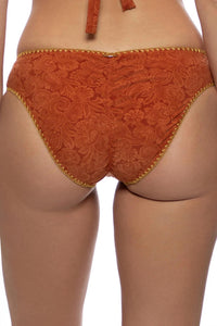 Luli Fama Cabana Cowgirl Luxe Stitch Seamless Ruched Back Full Bikini Bottom in brown - women's swimwear - detail view