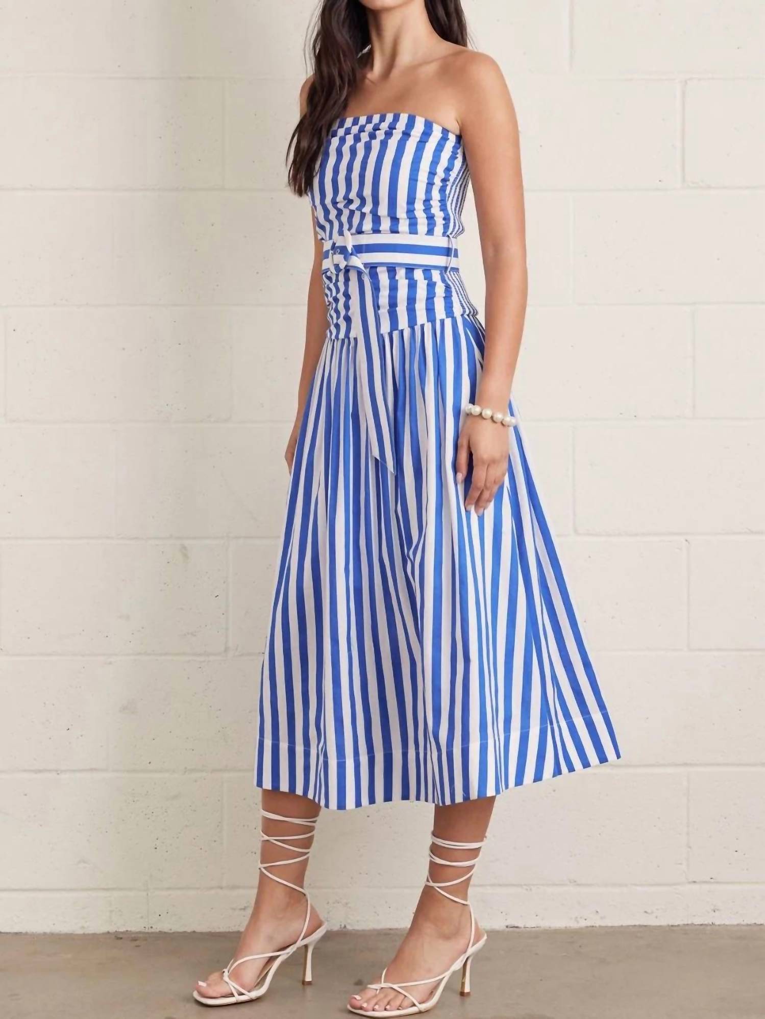 Entro - Paige Striped Strapless Midi Dress