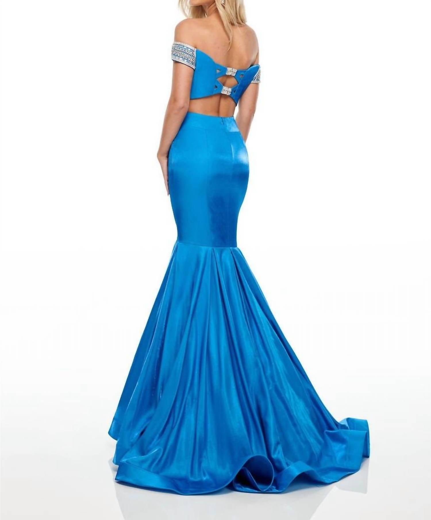 Rachel Allan - Luster Satin Off-shoulder Mermaid Gown