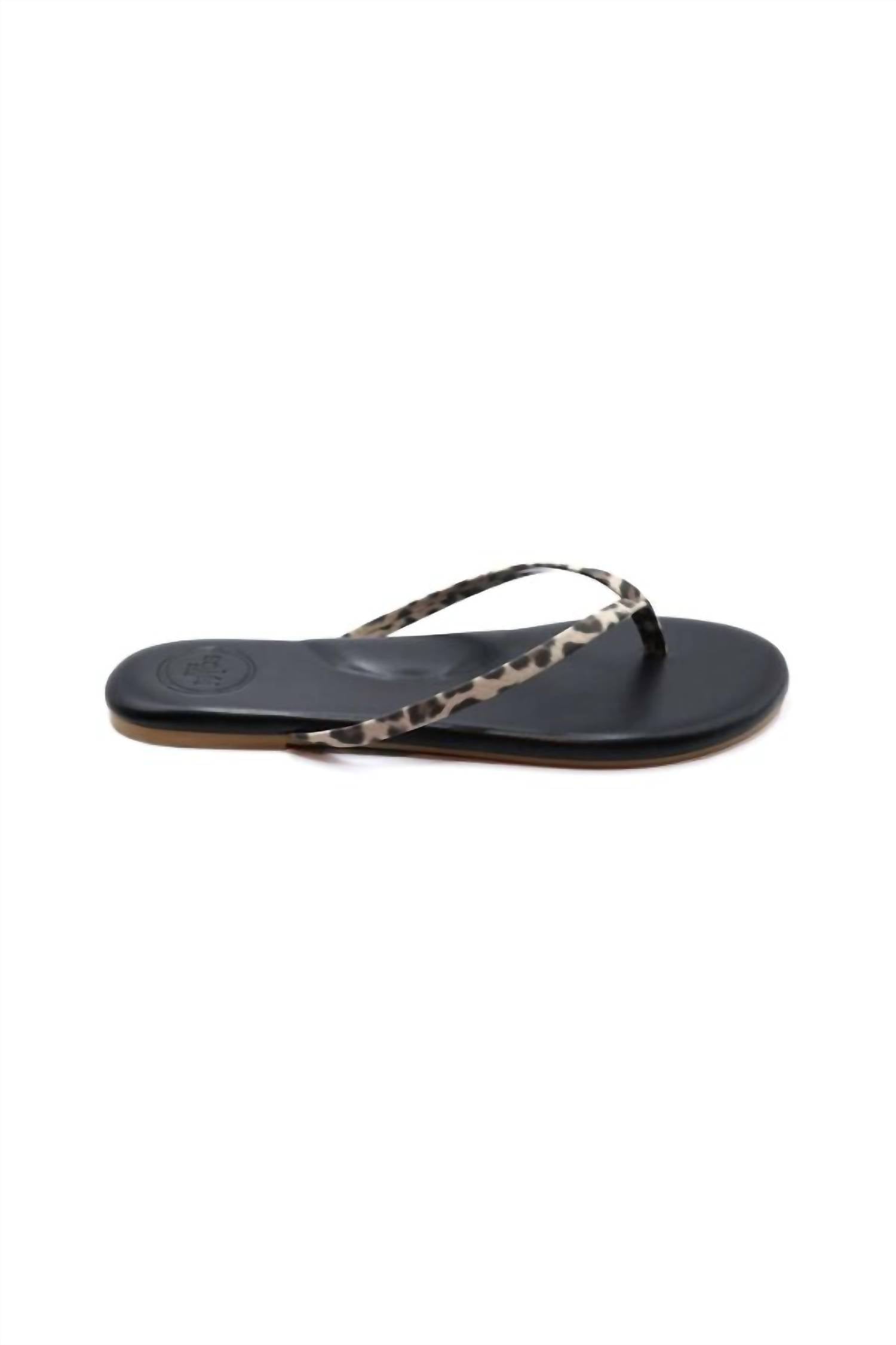 solei sea Women's Indie Flip Flop Sandal in black leopard - women's sandal - detail view