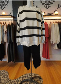 Dear Lover - Women's Striped Drop Shoulder Pullover And Jogger Pants Set