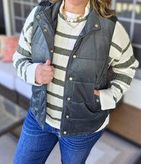 STACCATO Mini Cord Snap Zipper Vest in dark green - women's jacket - view 4