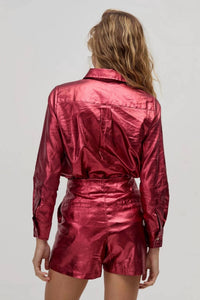 lanhtropy Frida Metallic Linen Shorts in cherry - women's shorts - alternate view