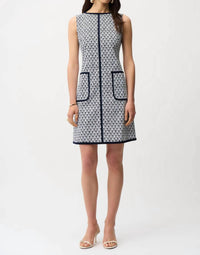 Joseph Ribkoff Millennium geometic print shift dress in navy and white - women's dress