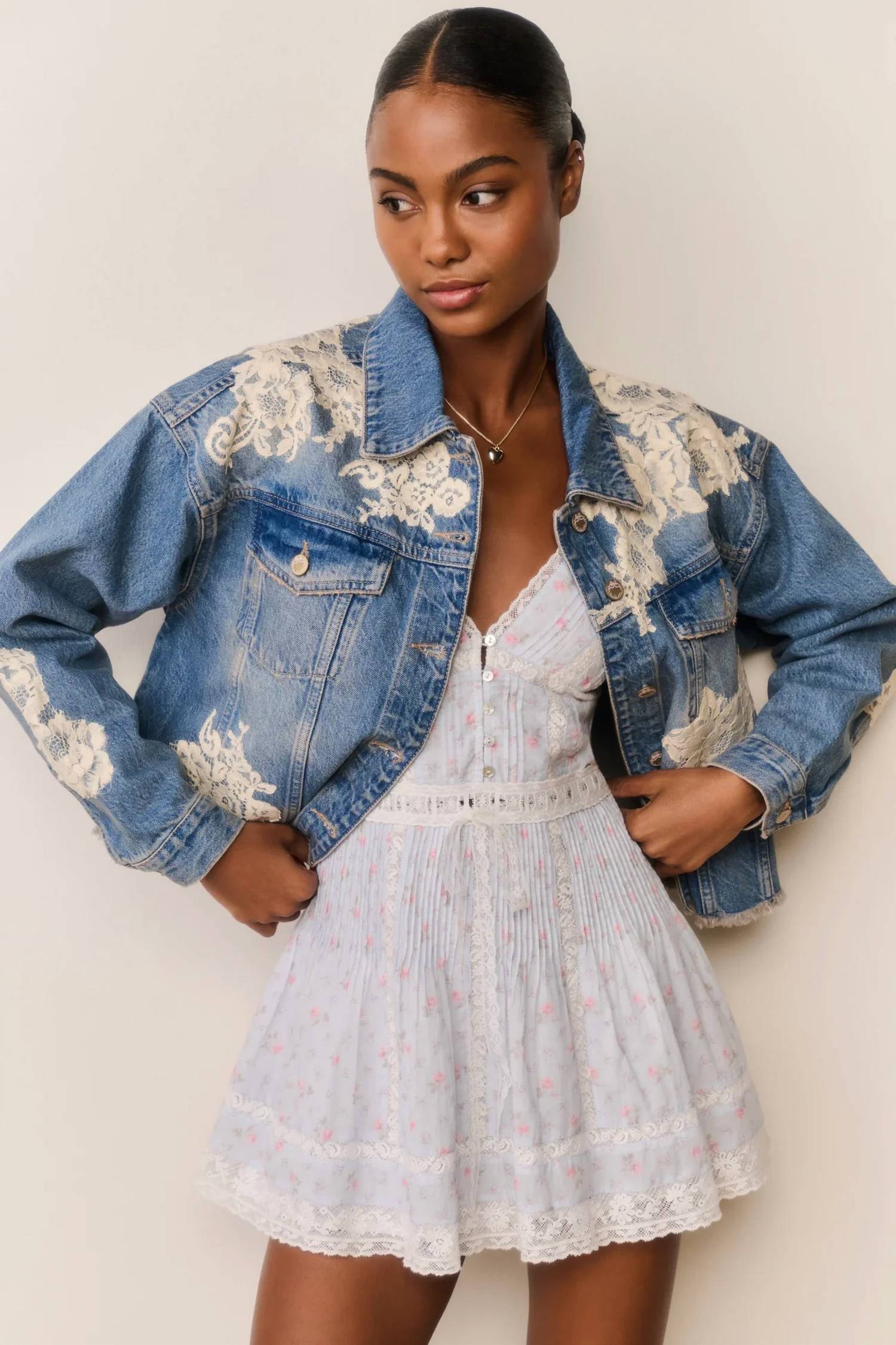 Loveshackfancy - Amana Lace Patchwork Denim Jacket