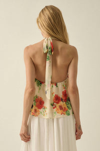 Promesa - Floral Chiffon Cowl Neck Halter Top