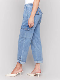 CHARLIE B Safari Cargo Pant in chambray - women's pants - detail view