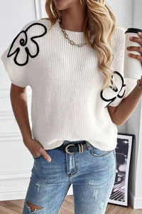 Sweet Lover Fashion - Flower Embroidery Sweater Tee