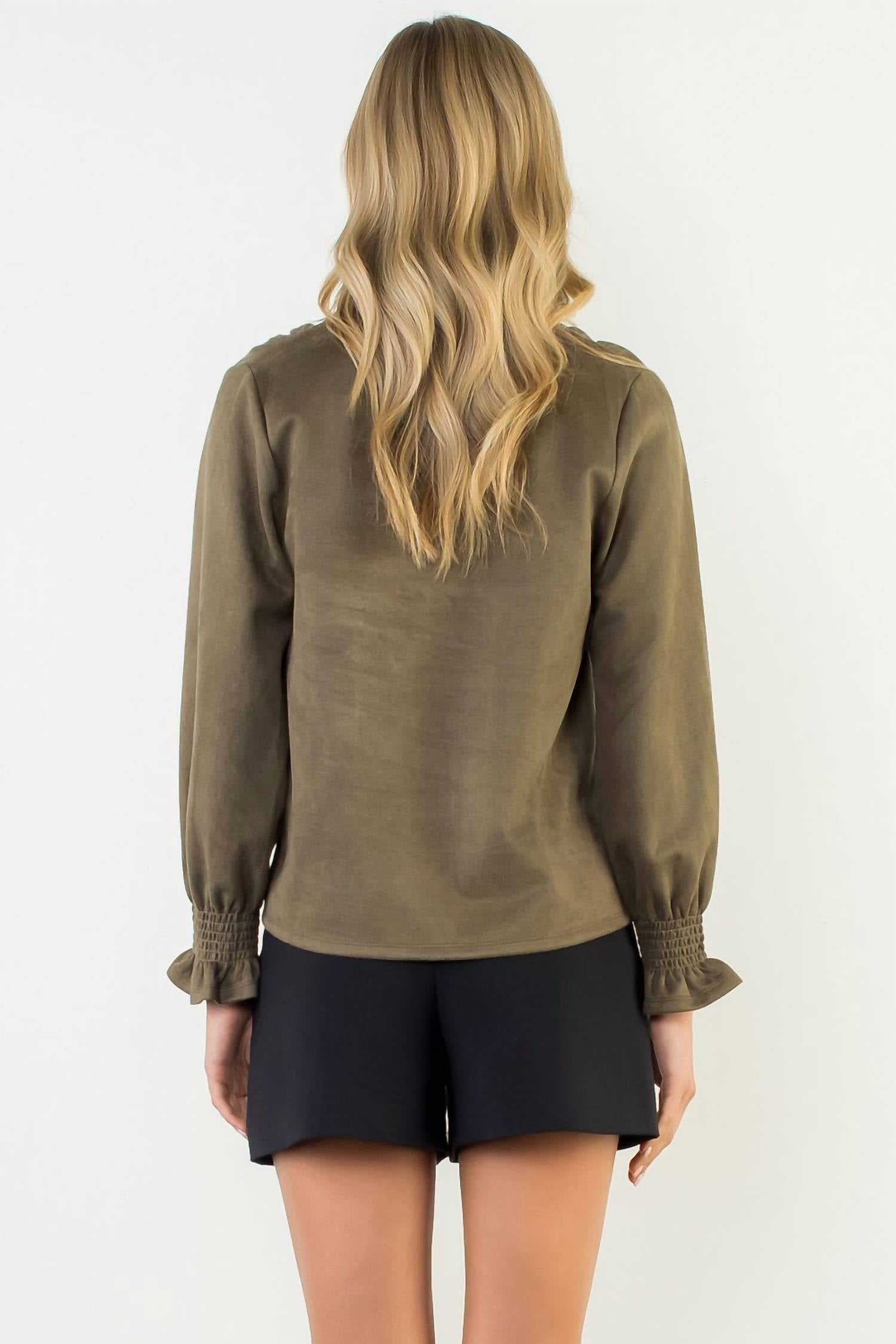 Thml - Long Sleeve Suede V Neck Top