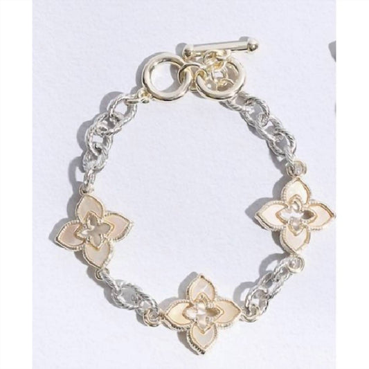 Fashion City - Women's 3 Clover Pave Mop Link Bracelet
