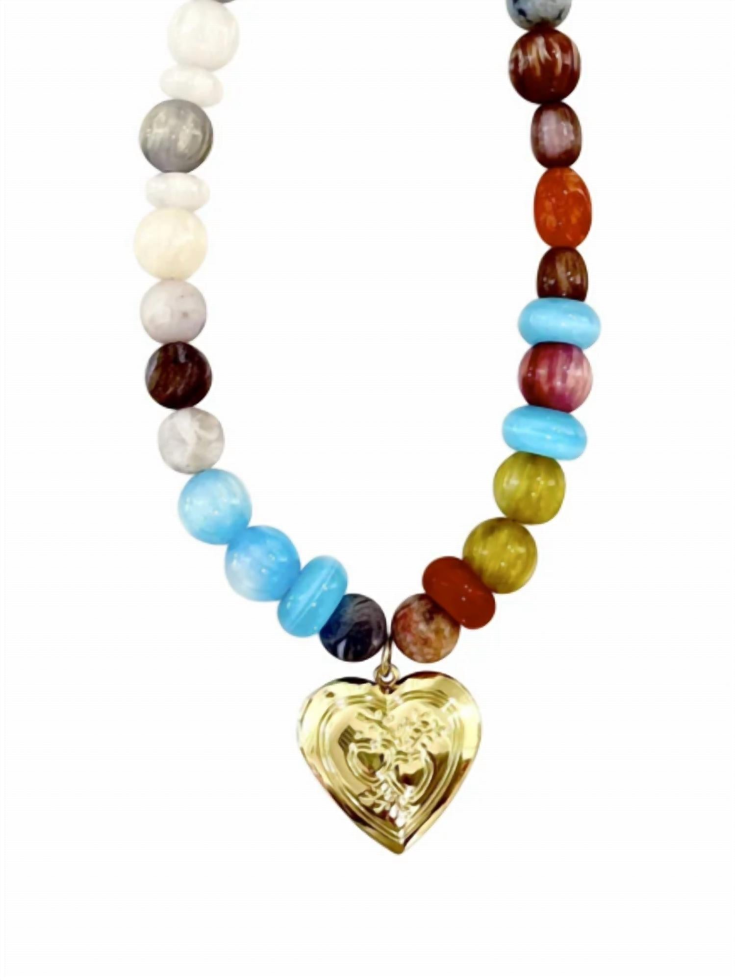 Gemelli - Women's Beaded Heart Charm Necklace