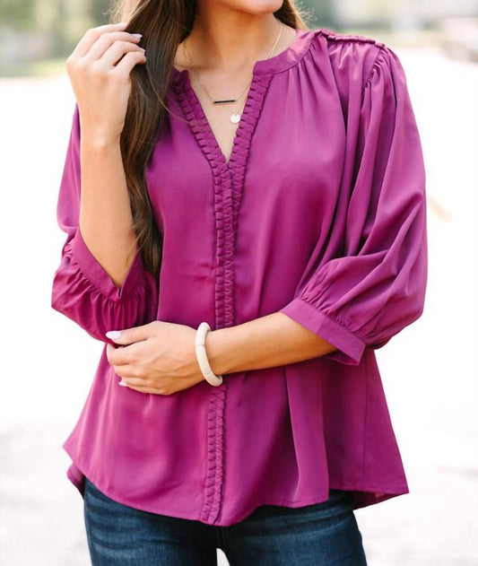 Entro - Ruffle V-Neck Blouse with Braided Hem