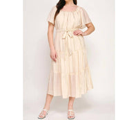 Winslow Collection - Papaya Gauze Ruffled Tiered Midi Dress