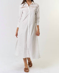 Lalavon - Embroidered Button Down Midi Dress