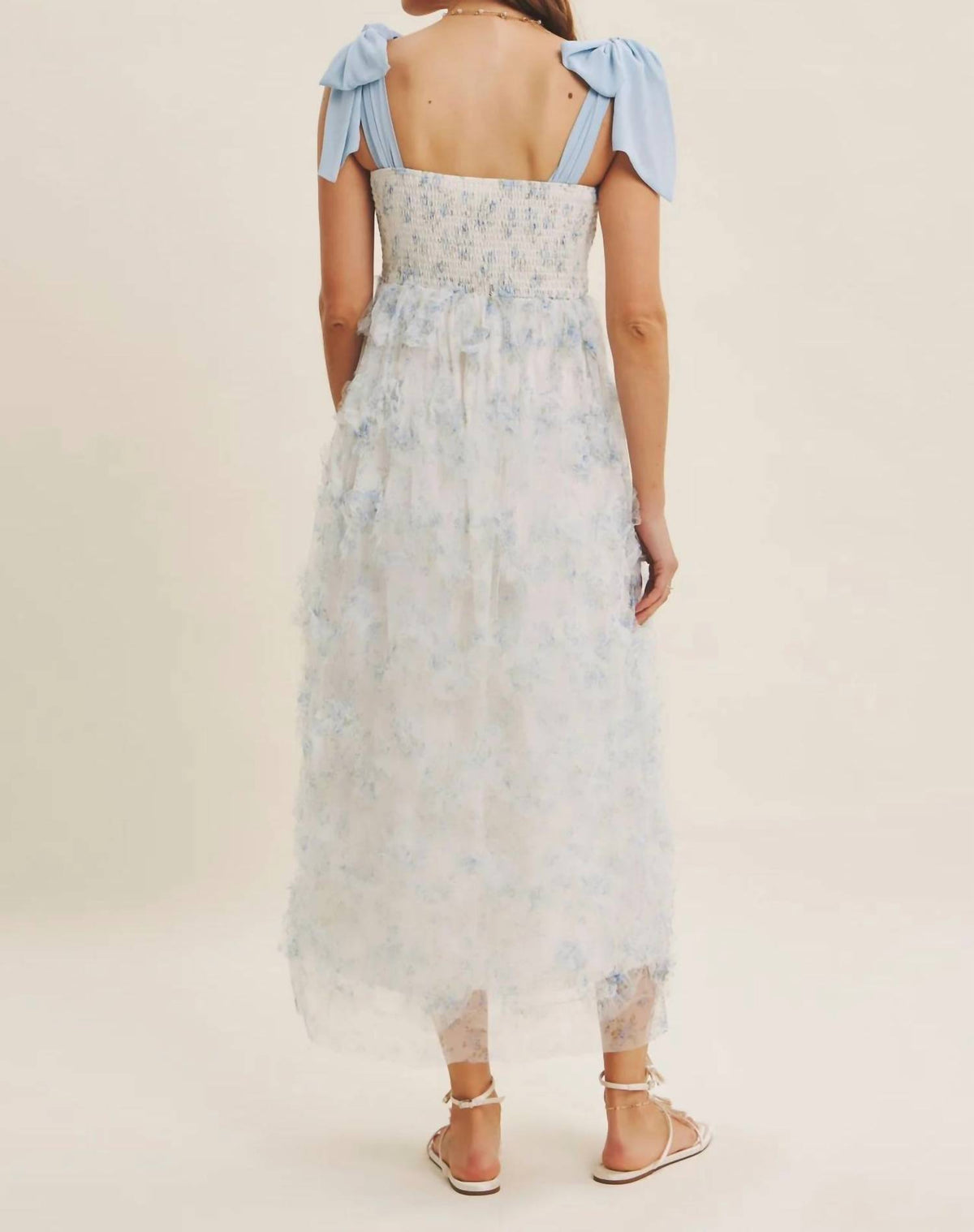 In February - Textured Floral Smocked Midi Dress