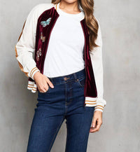 Paparazzi - Embroidered Velvet Baseball Jacket