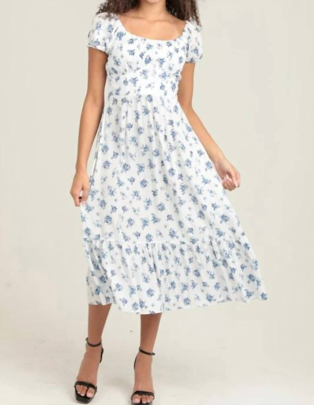 Angie - Floral Short Sleeve Midi Dress