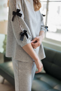 Joh Fatimah Knit Top With Ribbons in heather - women's top - alternate view