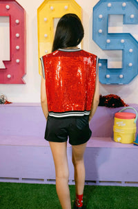 QUEEN OF SPARKLES Full Sequin Sweater Tank With Bulldog Head in red - women's tank top - view 4