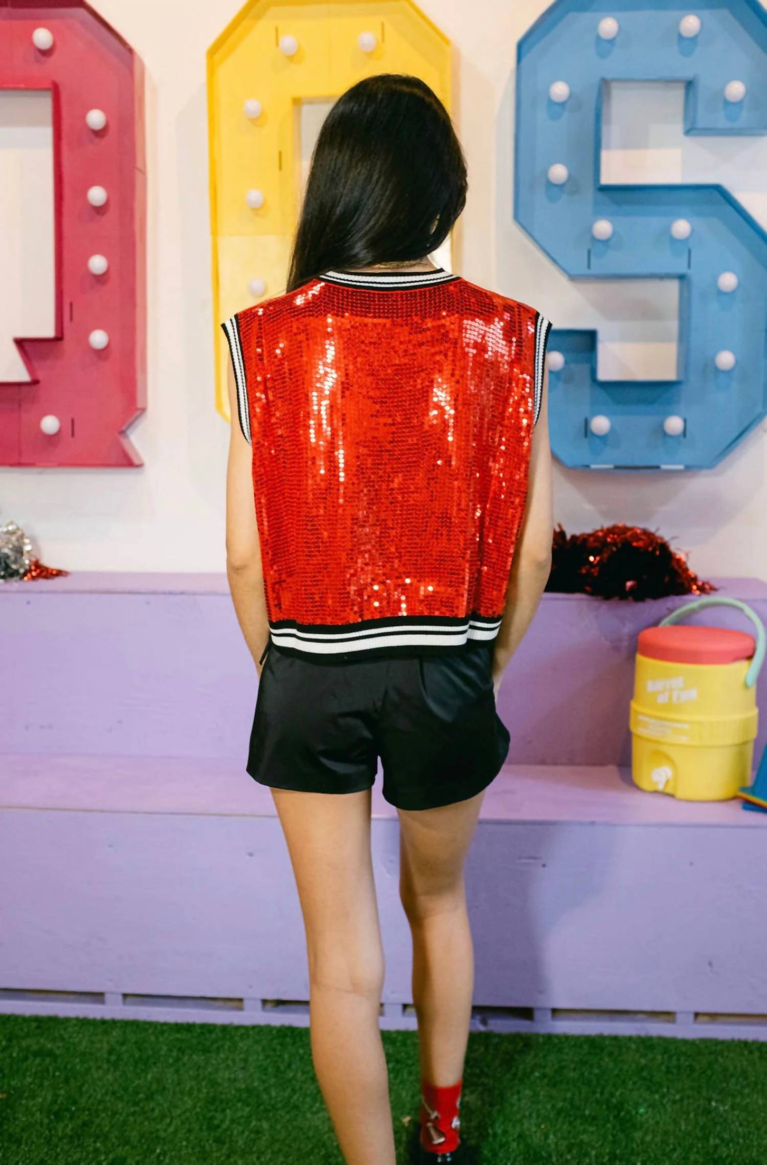 QUEEN OF SPARKLES Full Sequin Sweater Tank With Bulldog Head in red - women's tank top - view 4