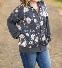 Michelle Mae - Ramona Ribbed Floral Zip Up Hooded Bomber Jacket