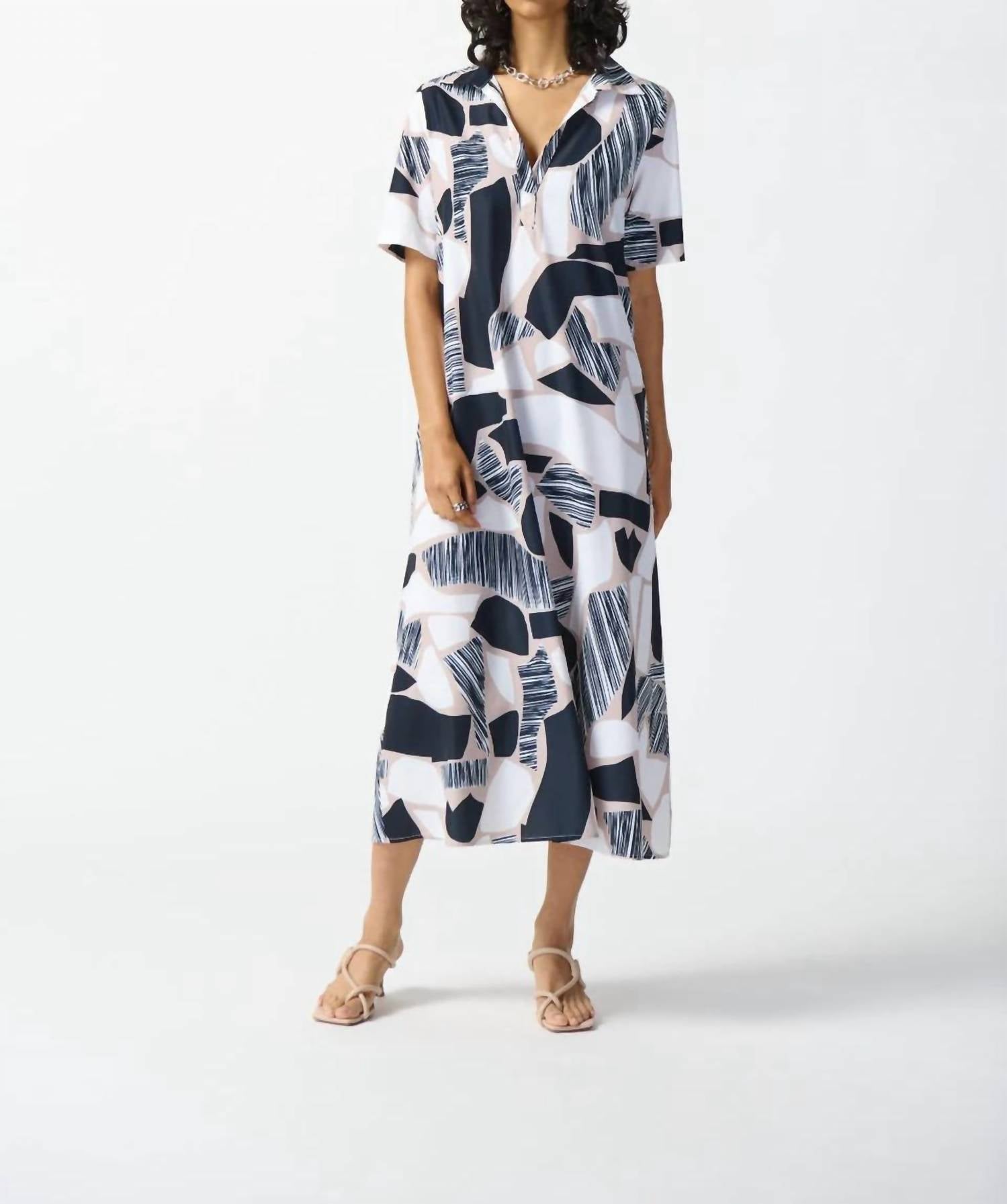 Joseph Ribkoff - Woven Abstract Print Trapeze Midi Dress