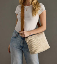 Panache Apparel Women's Corduroy Crossbody Bag in cream - women's bag - detail view