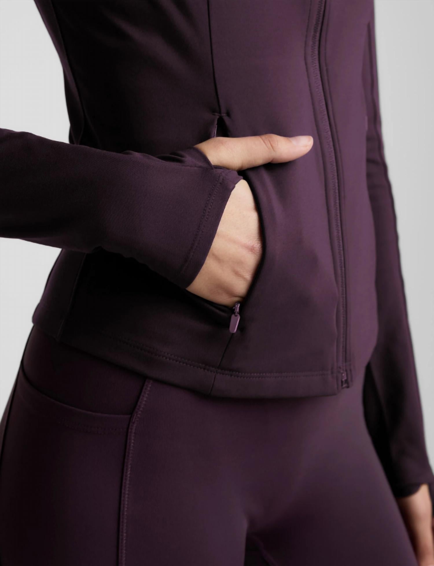 BEYOND YOGA pacer fleece full-zip jacket in eggplant - women's jacket - alternate view