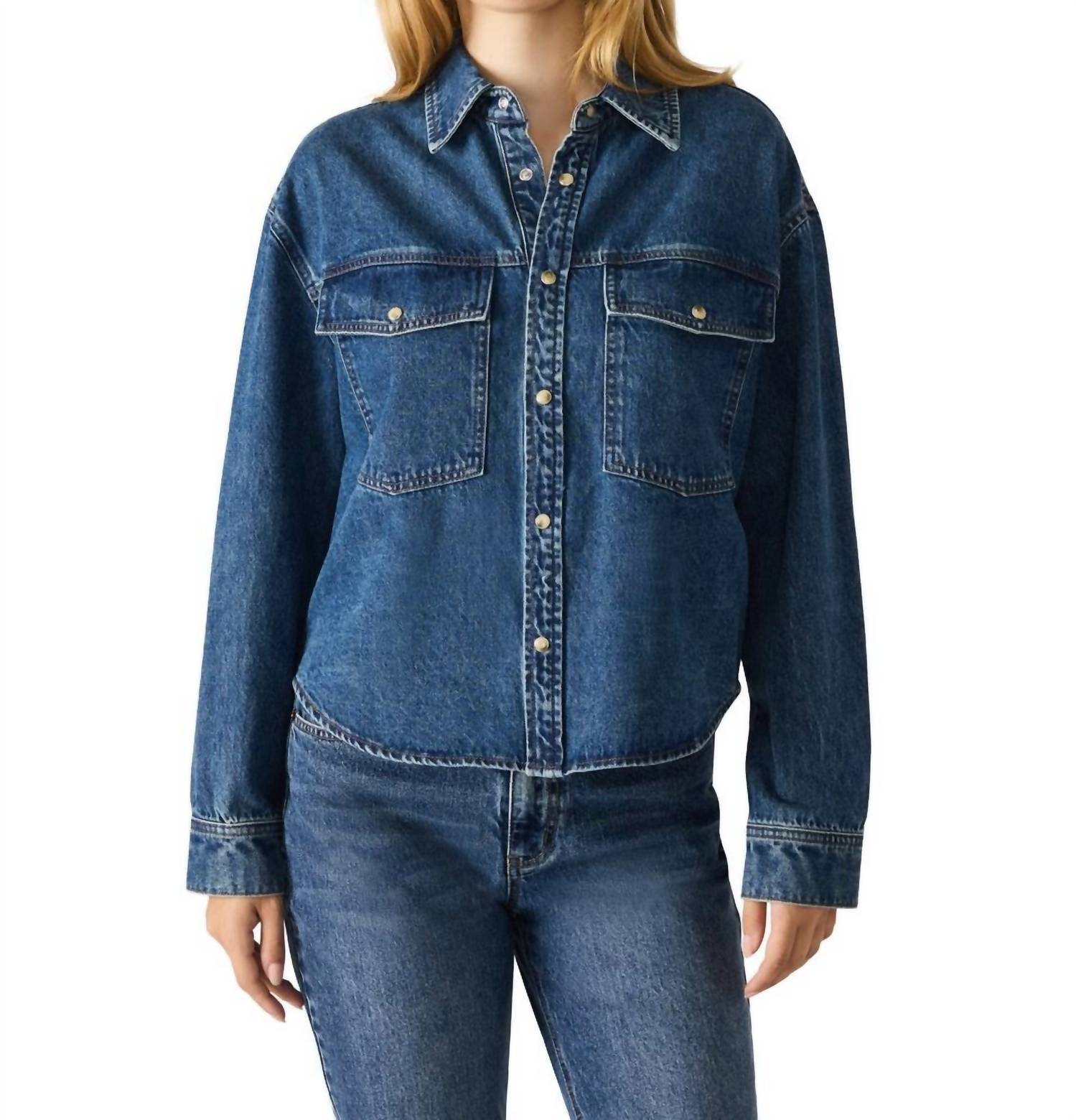 STEVE MADDEN Judith Denim Shirt in dark navy - women's jacket