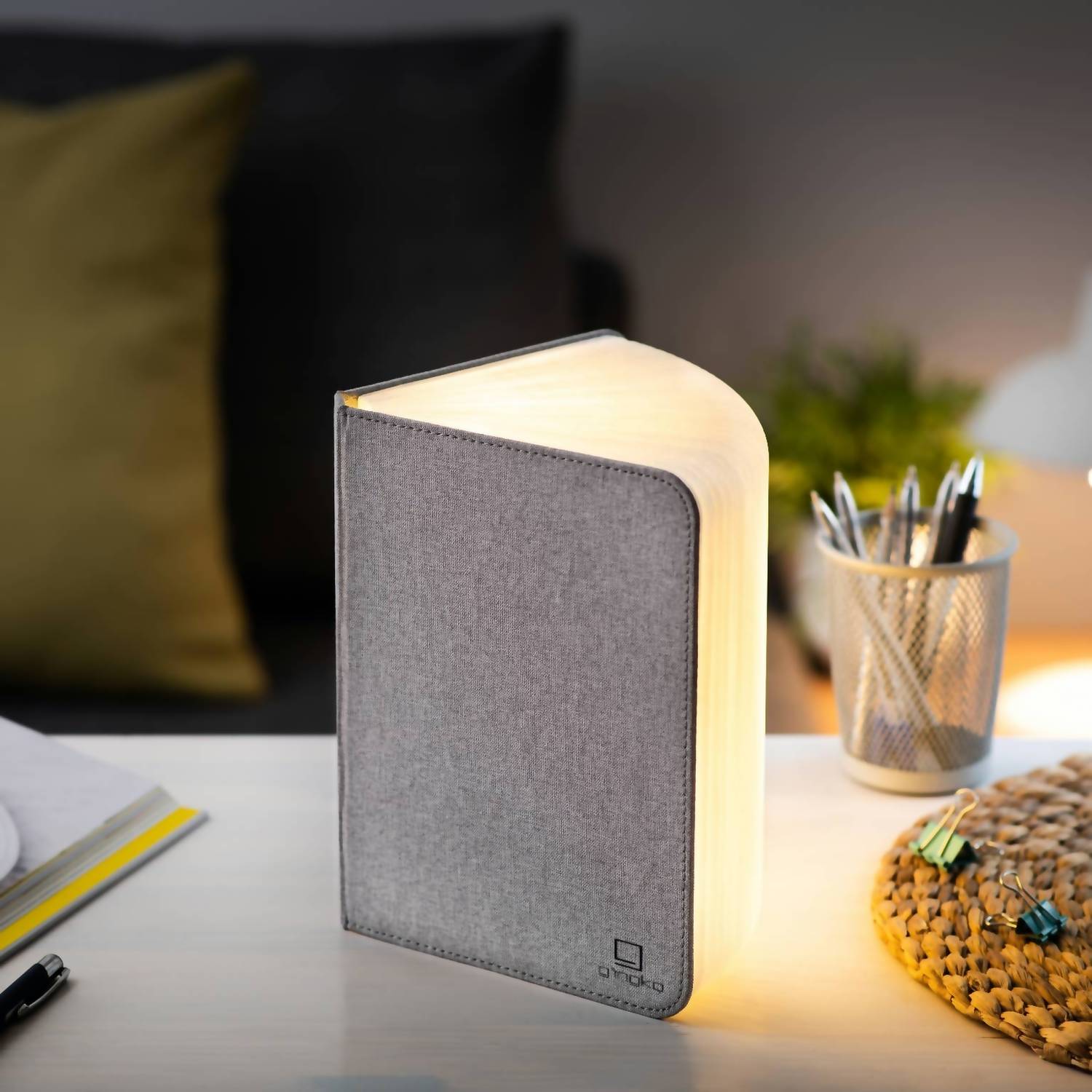 Gingko Design Linen Fabric Smart Book Light in urban gray - item - view 5