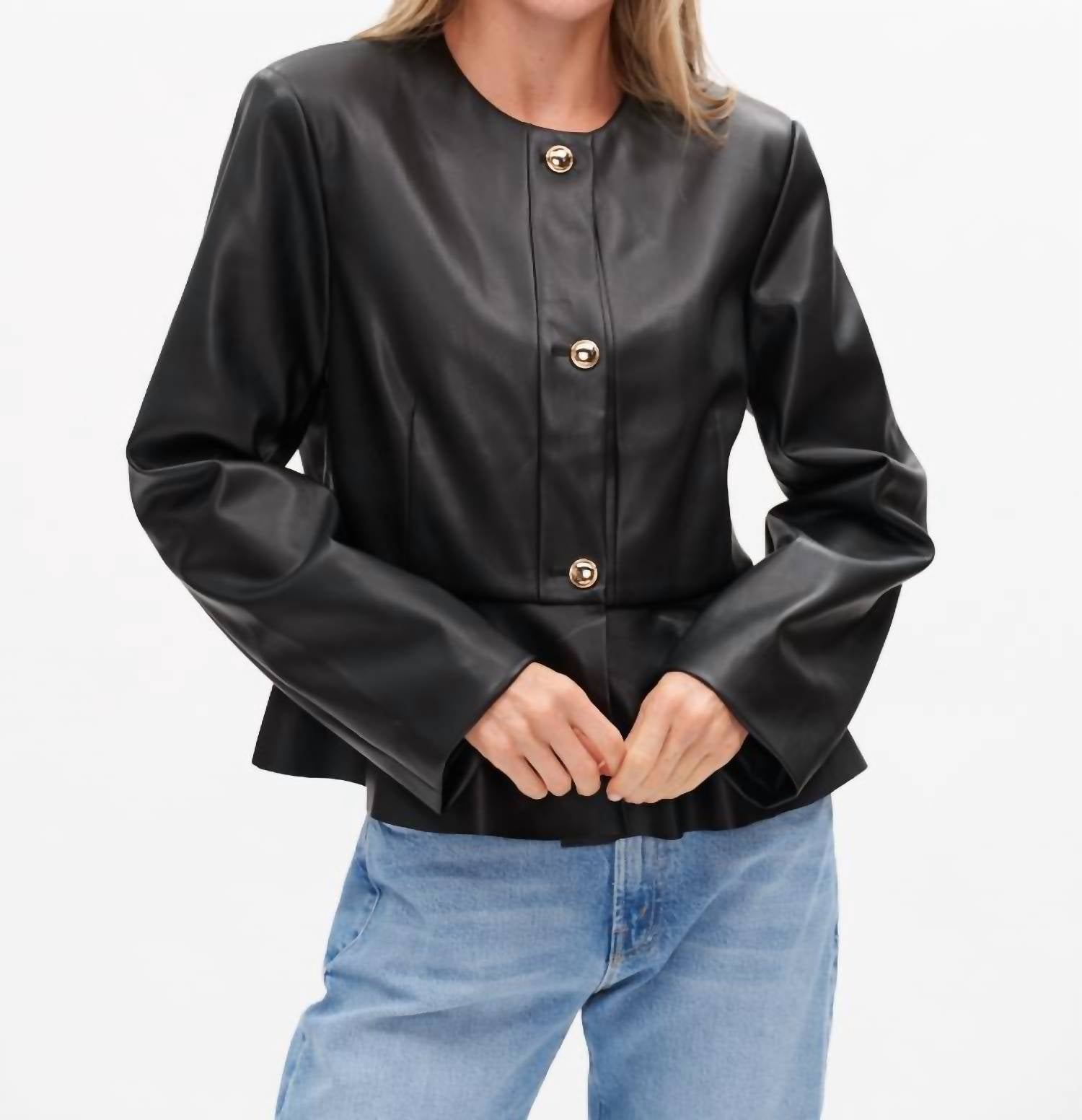 Six/Fifty - Monica Faux Leather Peplum Jacket