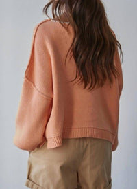 By Together Women's Contrast Stitch Pullover Sweater in coral - women's sweater - detail view