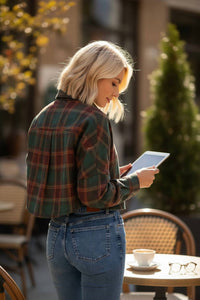 ANGIE Oversized Plaid Button Down Shirt in multi - women's shirt - alternate view