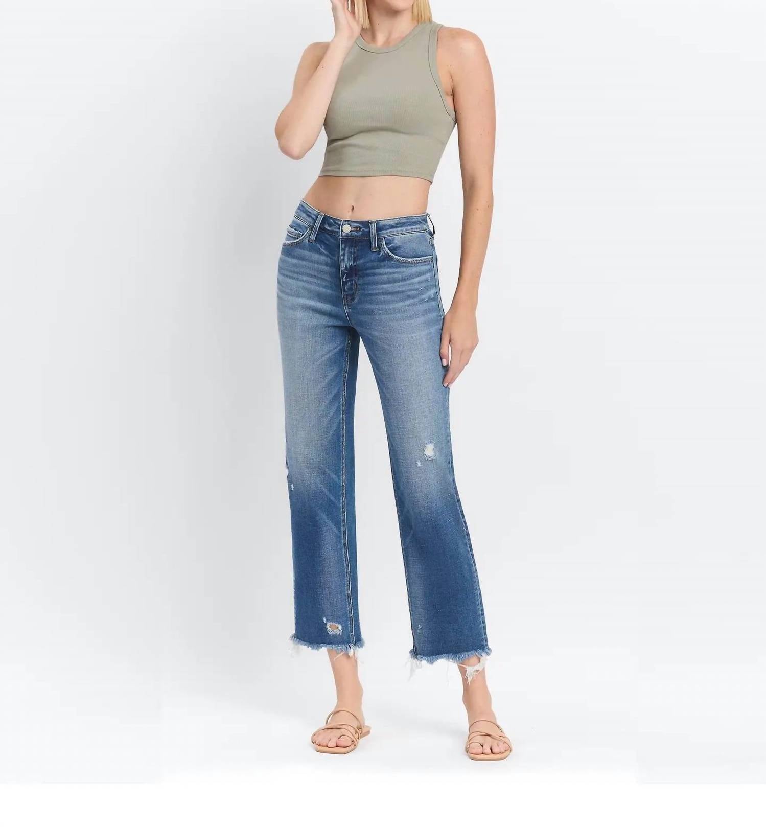 Flying Monkey - High Rise Frayed Hem Straight Jeans