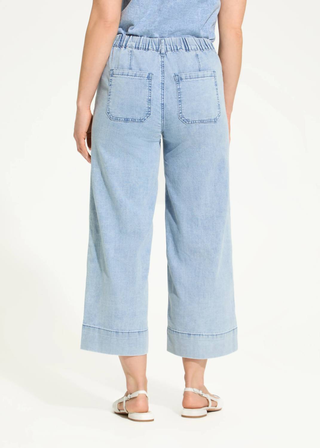 FDJ Peg Pull-on Wide Crop Trousers in powder wash - women's pants - alternate view