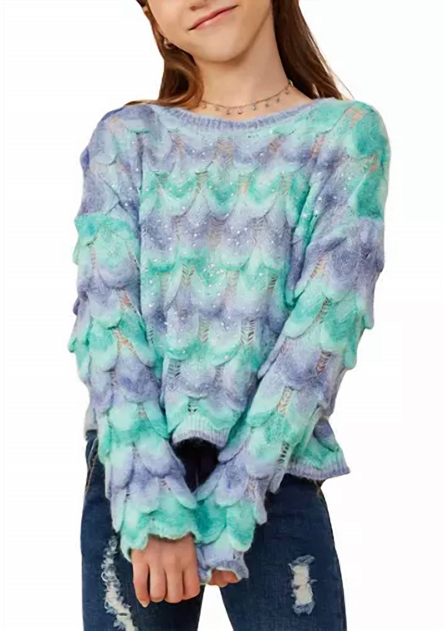 Hayden Girls - Jewel Detailed Scale Knit Pullover Sweater