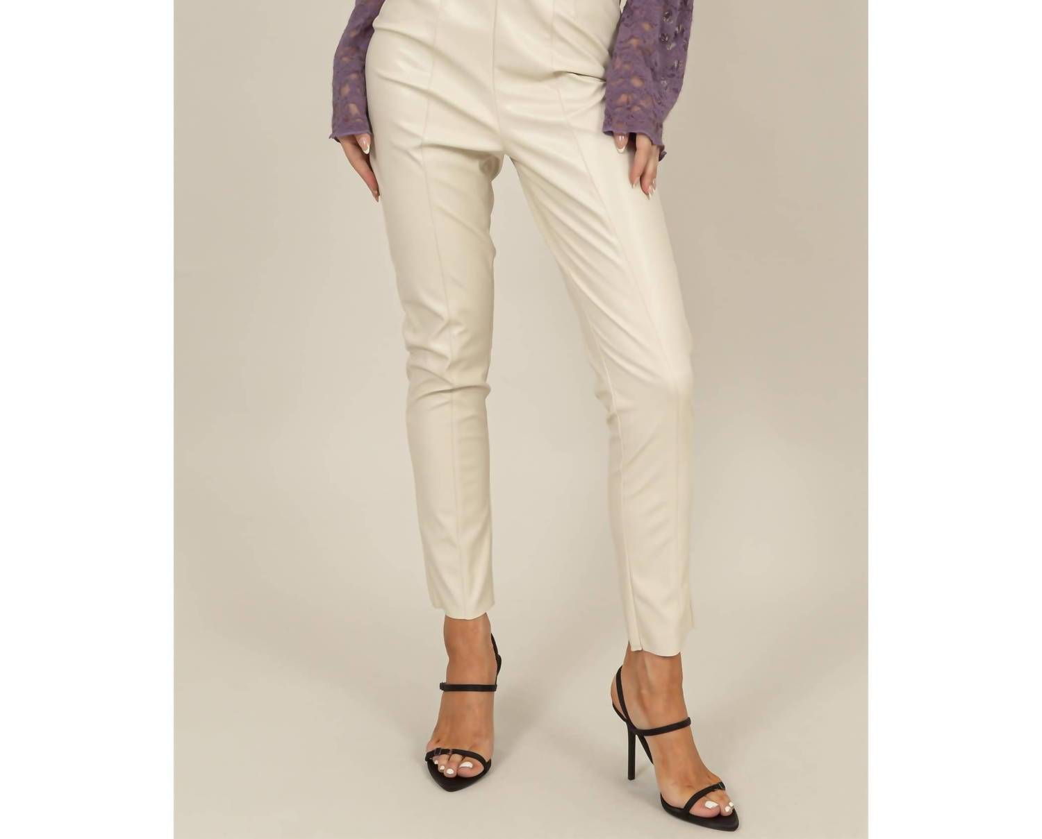 HYFVE Mason Faux Leather Pants in cream - women's pants