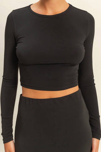 Double Zero - 2 Piece Long Sleeve Crop Top & High Slit Maxi Skirt Set