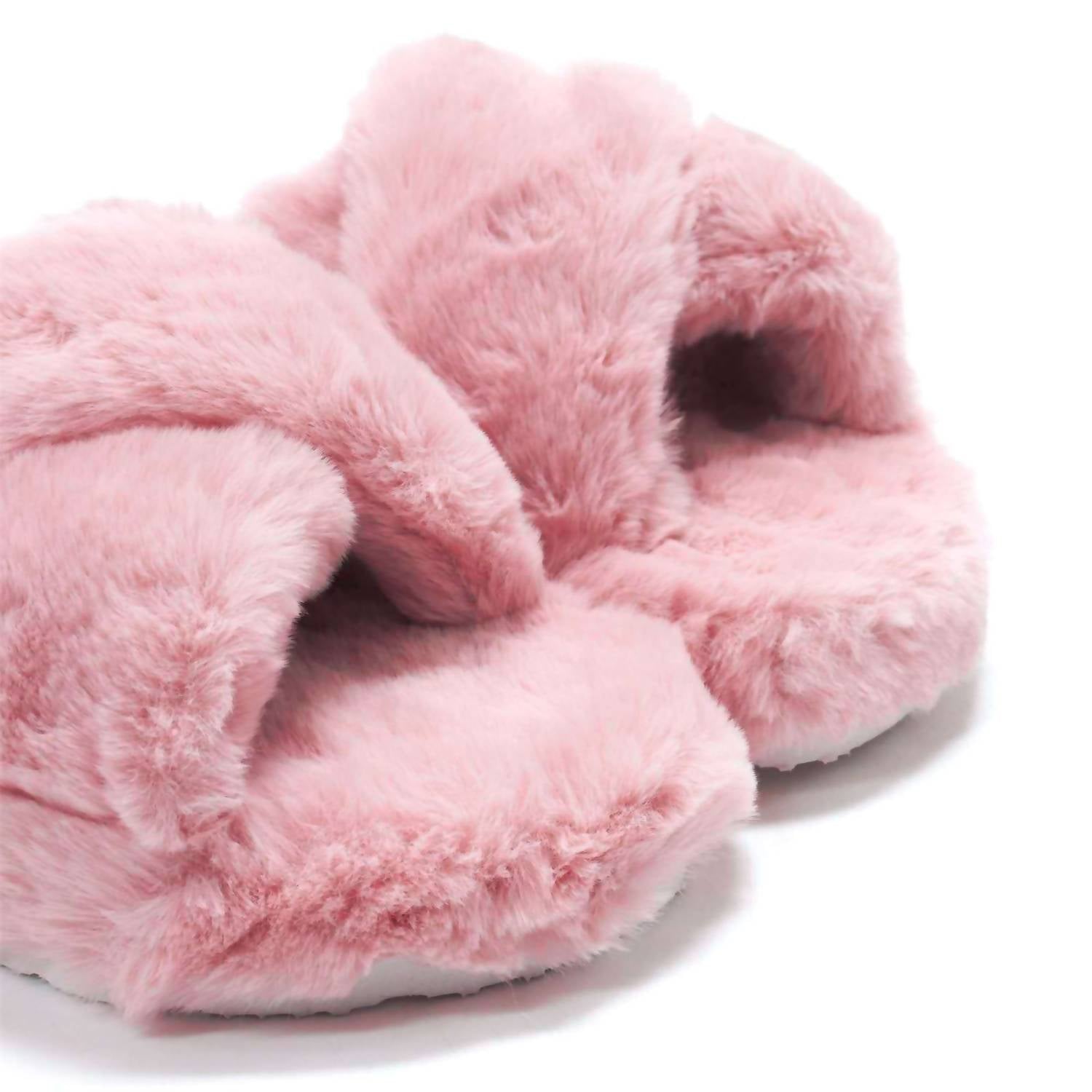 HUNTER Women's Faux Fur Flatform Crossover Slides in azalea pink - women's shoe - view 8