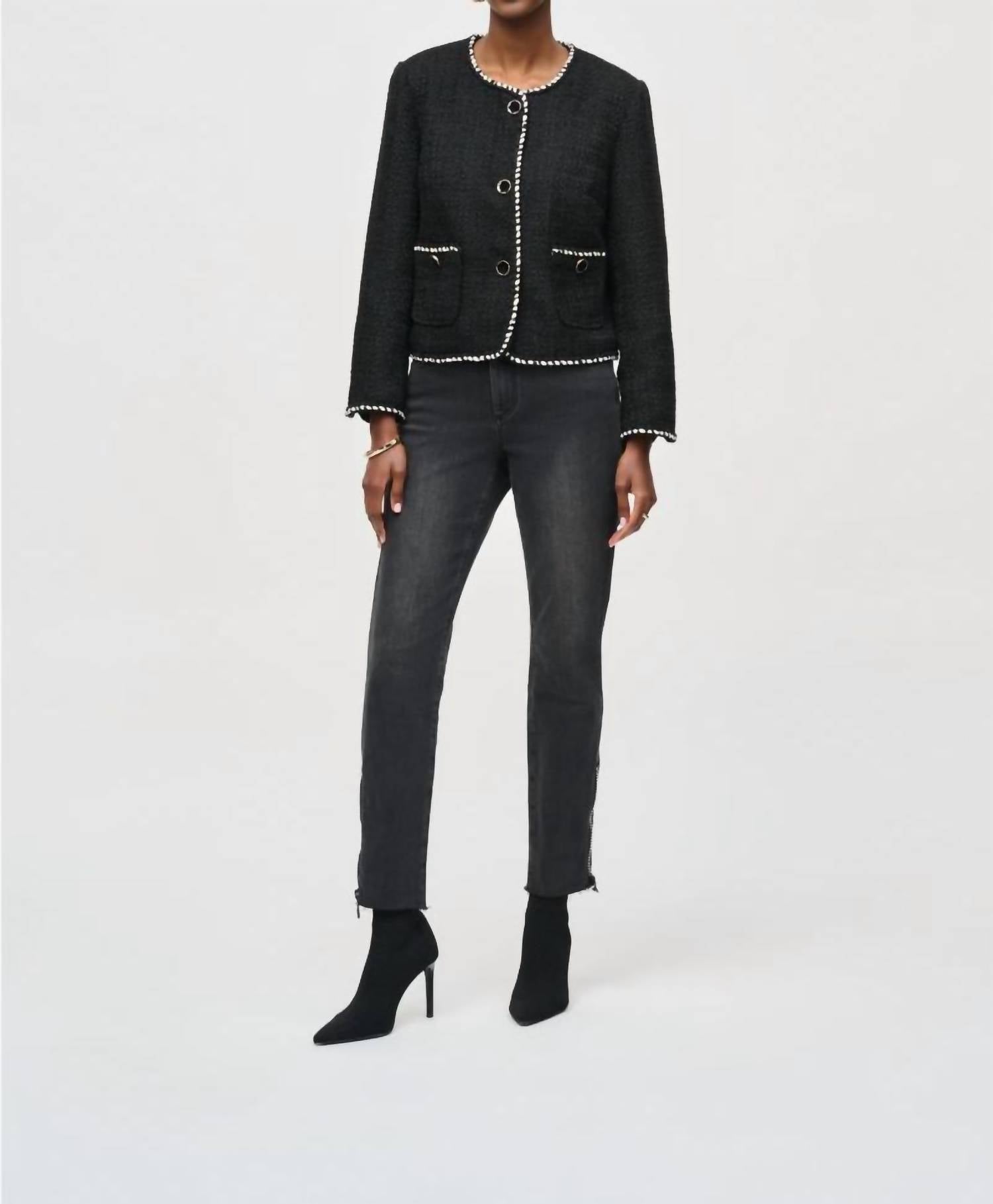 Joseph Ribkoff - Contrast Trim Long Sleeve Boucl√© Jacket