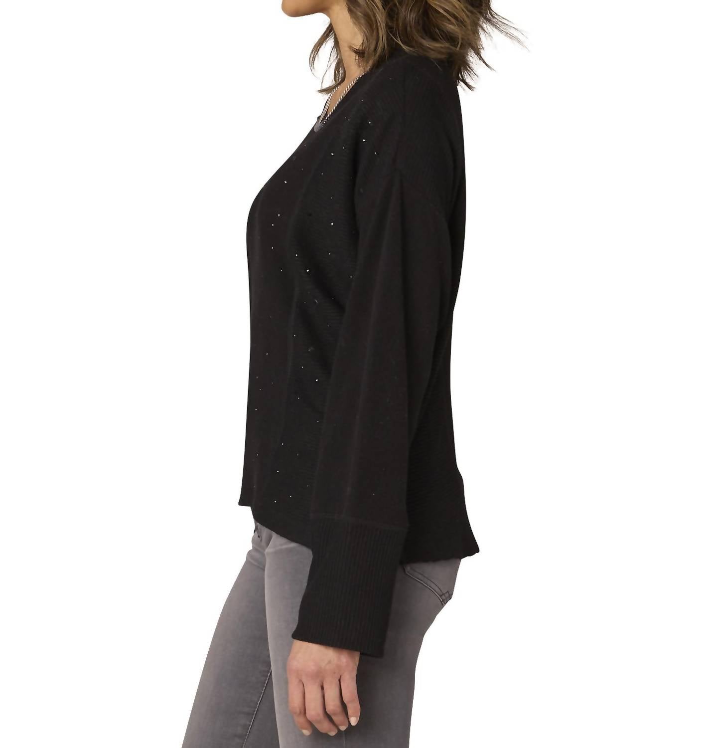 Democracy Rhinestone Detail Hi-low Petite Knit Top in black - women's long sleeve top - alternate view